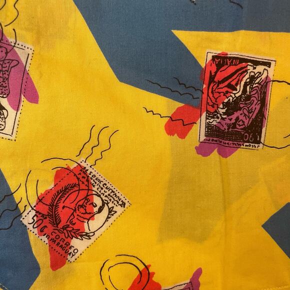 Fun Loud Yellow 80’s Short Sleeve Button Up Postal Stamp Shirt - Picture 6 of 7